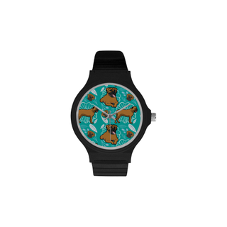 Bullmastiff Flower Unisex Round Plastic Watch - TeeAmazing