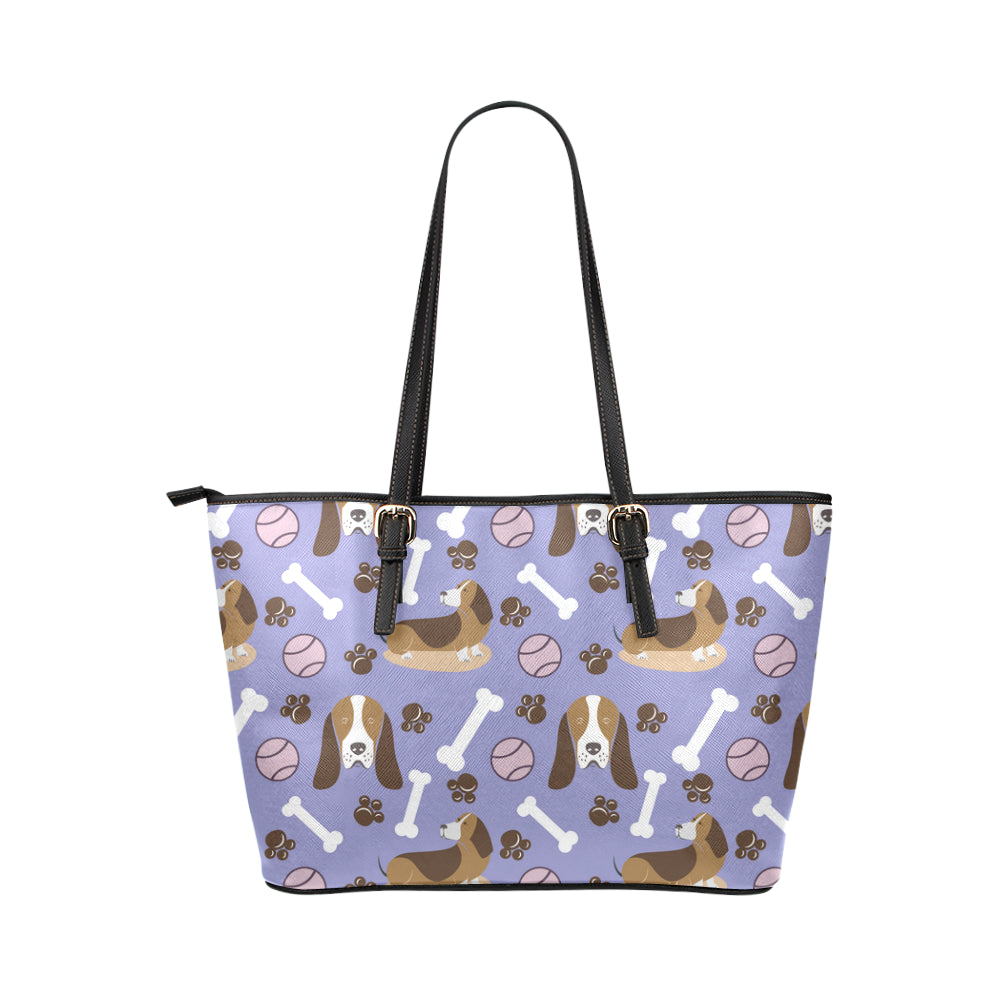 Basset Hound Pattern Leather Tote Bag/Small - TeeAmazing