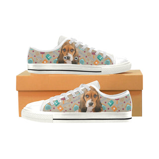 Basset Hound White Low Top Canvas Shoes for Kid - TeeAmazing