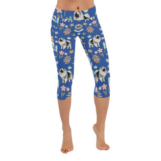 Keeshound Flower Low Rise Capri Leggings (Invisible Stitch) (Model L08) - TeeAmazing