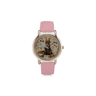 Doberman Dog Women's Rose Gold Leather Strap Watch - TeeAmazing