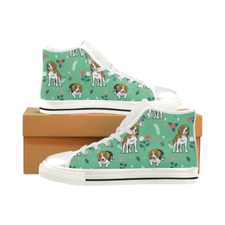 Beagle Flower White High Top Canvas Women's Shoes/Large Size (Model 017) - TeeAmazing
