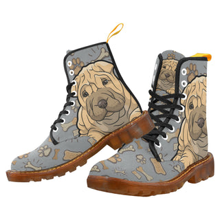 Shar Pei Dog Black Boots For Women - TeeAmazing