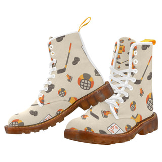 Hockey Pattern White Boots For Women - TeeAmazing