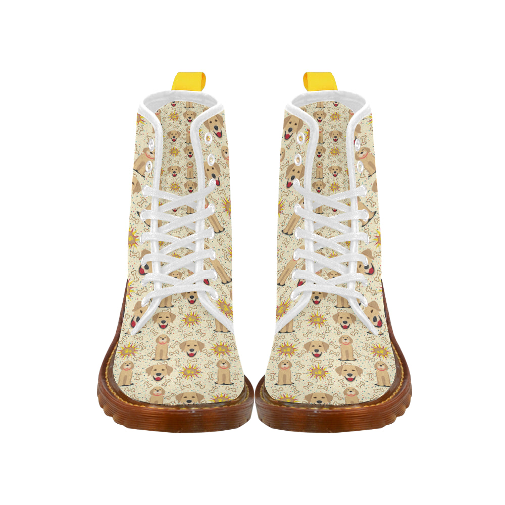 Golden Retriever Pattern White Boots For Men - TeeAmazing