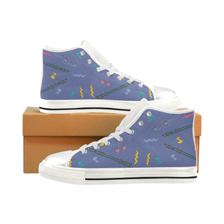 Recorder Pattern White High Top Canvas Shoes for Kid (Model 017) - TeeAmazing