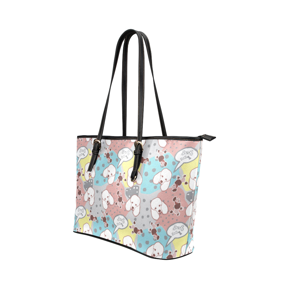 Poodle Pattern Leather Tote Bag/Small - TeeAmazing