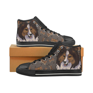 Shetland Sheepdog Dog Black High Top Canvas Women's Shoes/Large Size - TeeAmazing