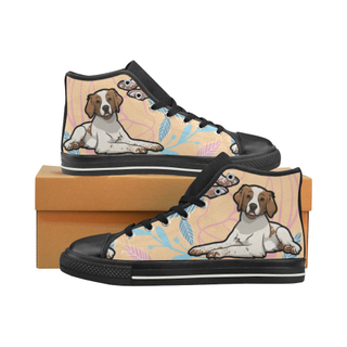 Brittany Spaniel Flower Black High Top Canvas Women's Shoes/Large Size - TeeAmazing