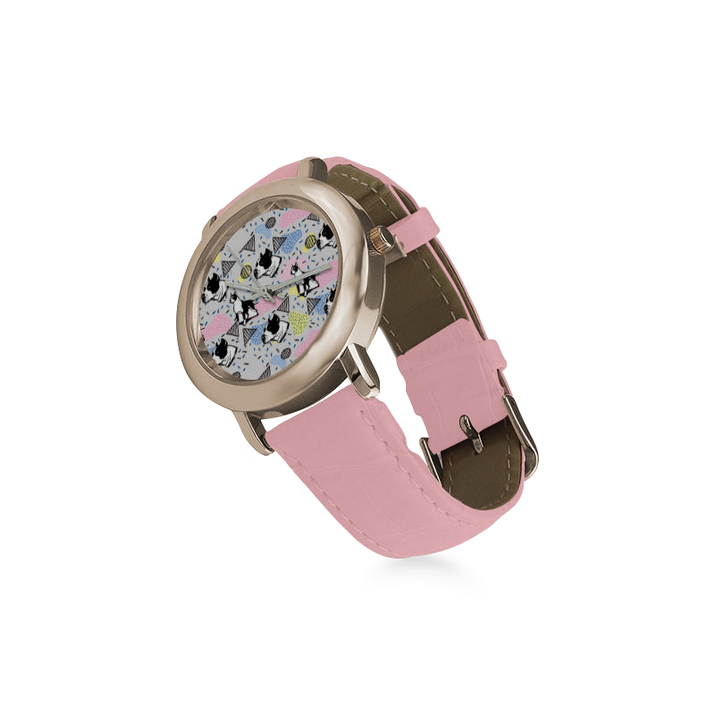 American Staffordshire Terrier Pattern Women's Rose Gold Leather Strap Watch - TeeAmazing