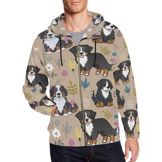 Bernese Mountain Flower All Over Print Full Zip Hoodie for Men (Model H14) - TeeAmazing