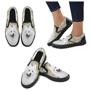 Samoyed Dog Black Women's Slip-on Canvas Shoes - TeeAmazing