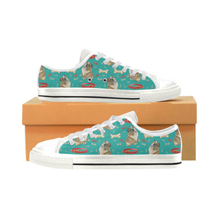 English Bulldog Water Colour Pattern No.1 White Low Top Canvas Shoes for Kid - TeeAmazing