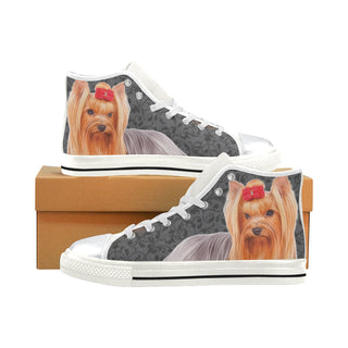 Yorkie Lover White High Top Canvas Women's Shoes/Large Size - TeeAmazing