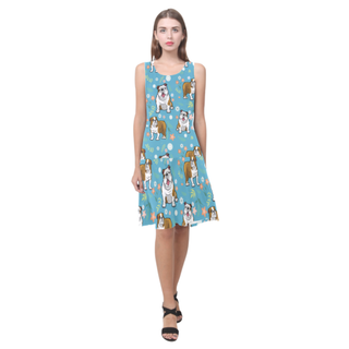 English Bulldog Flower Sleeveless Splicing Shift Dress - TeeAmazing