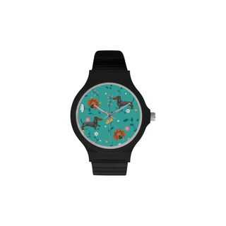 Dachshund Flower Unisex Round Plastic Watch(Model 302) - TeeAmazing
