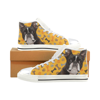 Boston Terrier White High Top Canvas Women's Shoes/Large Size - TeeAmazing