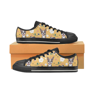 Boston Terrier Flower Black Canvas Women's Shoes/Large Size (Model 018) - TeeAmazing