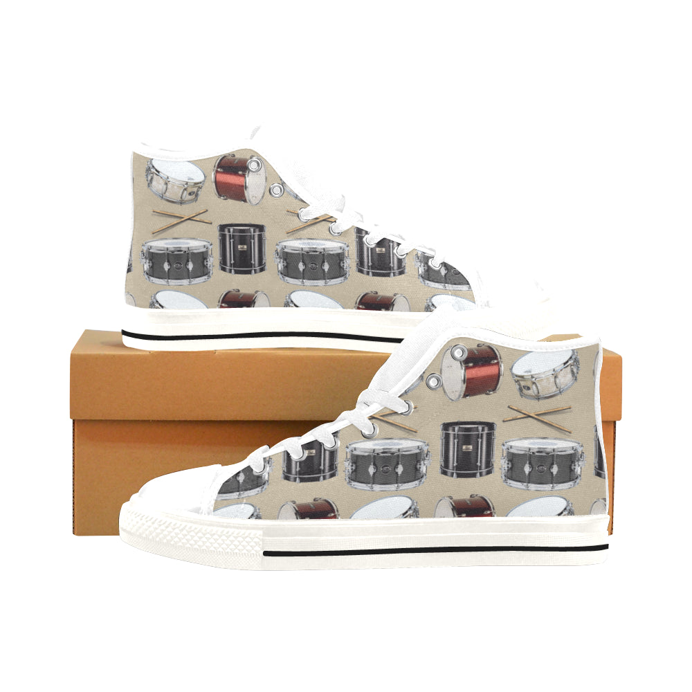 Drum Pattern White Men’s Classic High Top Canvas Shoes /Large Size - TeeAmazing