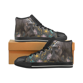 Hippo Black High Top Canvas Women's Shoes/Large Size - TeeAmazing