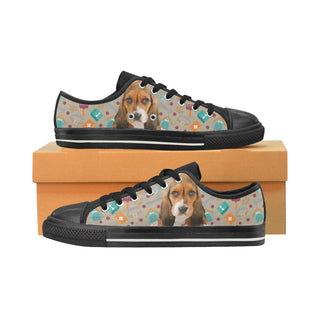 Basset Hound Black Low Top Canvas Shoes for Kid - TeeAmazing
