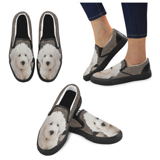 Old English Sheepdog Dog Black Women's Slip-on Canvas Shoes - TeeAmazing
