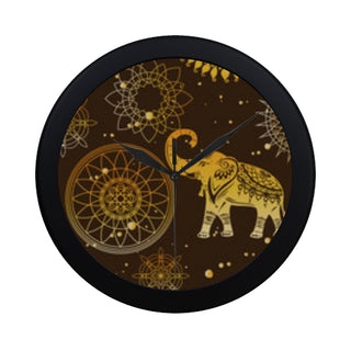 Elephant and Mandalas Black Circular Plastic Wall clock - TeeAmazing