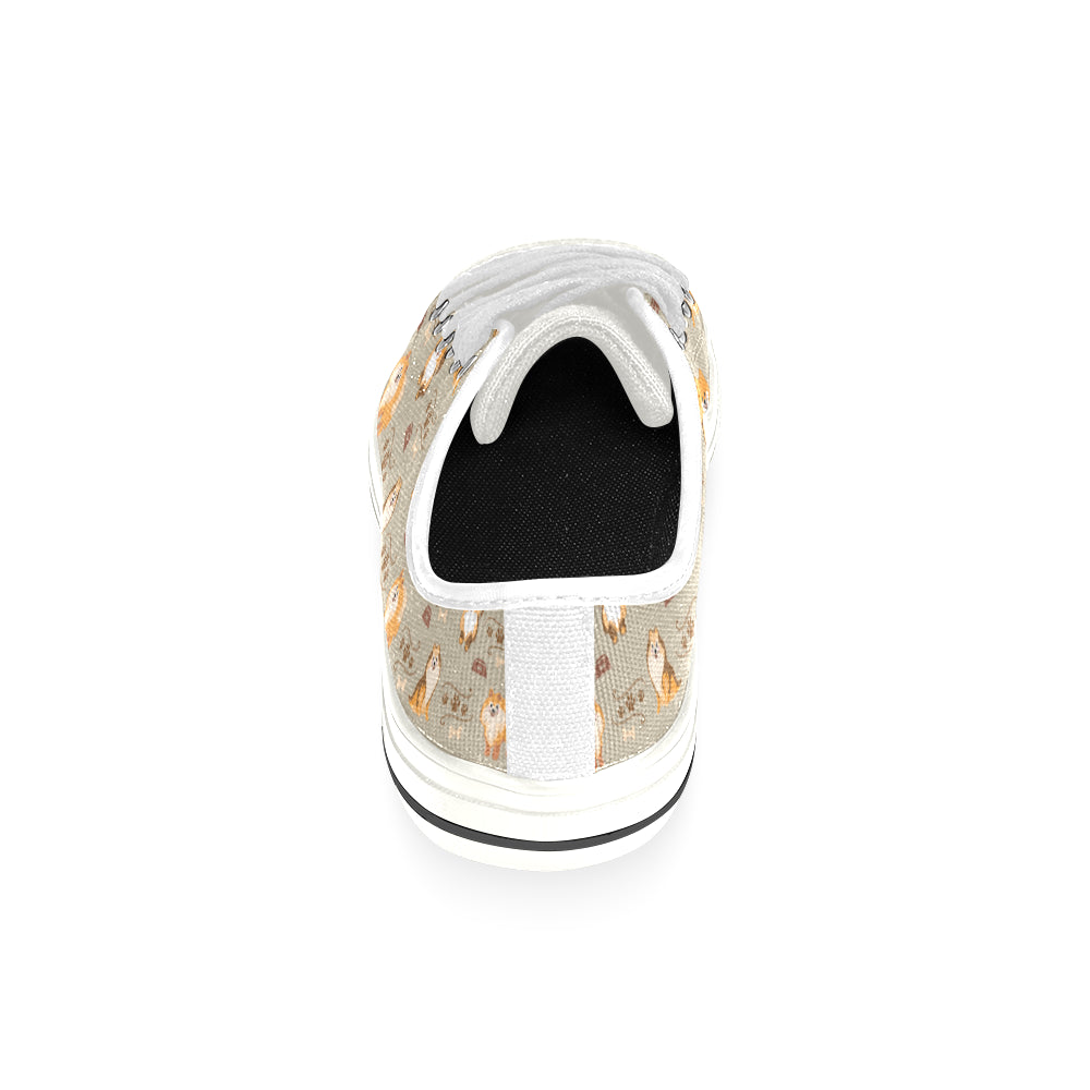 Pomeranian Pattern White Low Top Canvas Shoes for Kid - TeeAmazing