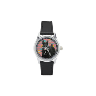 Cute Scottish Terrier Kid's Stainless Steel Leather Strap Watch - TeeAmazing