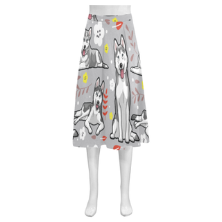 Siberian Husky Flower Mnemosyne Women's Crepe Skirt (Model D16) - TeeAmazing