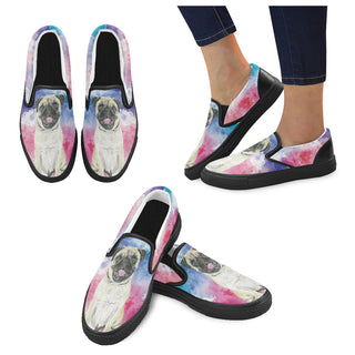 Pug Water Colour No.1 Black Women's Slip-on Canvas Shoes - TeeAmazing