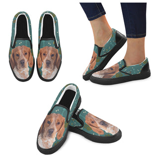 Brittany Spaniel Dog Black Women's Slip-on Canvas Shoes - TeeAmazing