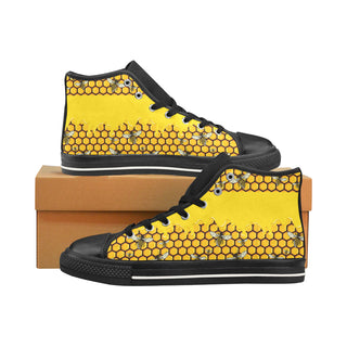 Bee Pattern Black Men’s Classic High Top Canvas Shoes /Large Size - TeeAmazing