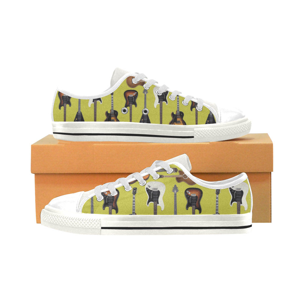 Guitar Pattern White Low Top Canvas Shoes for Kid - TeeAmazing