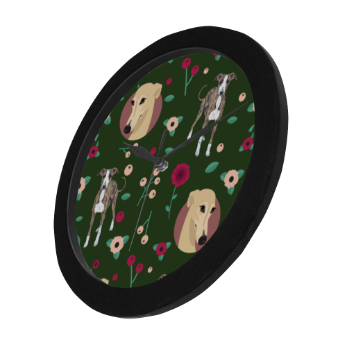 Greyhound Flower Black Circular Plastic Wall clock - TeeAmazing