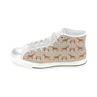 Beagle Pattern White Men’s Classic High Top Canvas Shoes - TeeAmazing