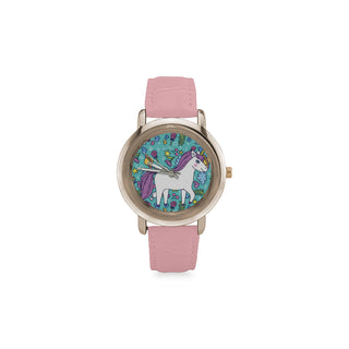 Unicorn Women's Rose Gold Leather Strap Watch - TeeAmazing