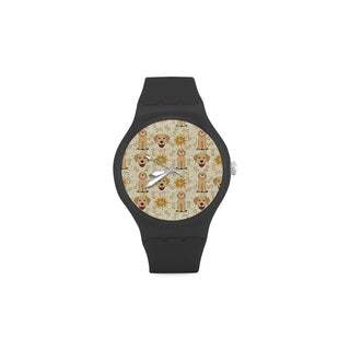 Golden Retriever Pattern Black Unisex Round Rubber Sport Watch - TeeAmazing