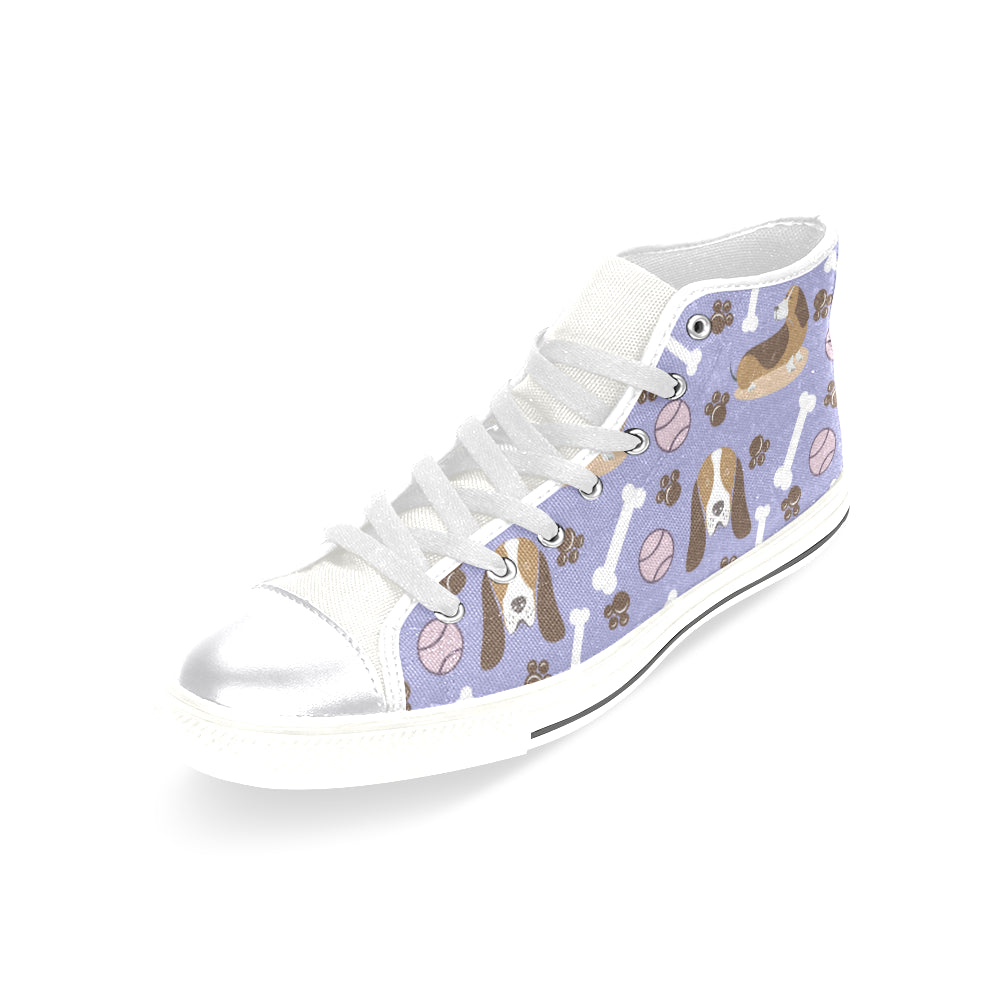 Basset Hound Pattern White Women's Classic High Top Canvas Shoes - TeeAmazing