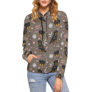 Rottweiler Flower All Over Print Hoodie for Women (USA Size) (Model H13) - TeeAmazing