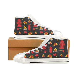 FireFighter White High Top Canvas Shoes for Kid - TeeAmazing