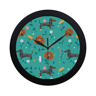 Dachshund Flower Black Circular Plastic Wall clock - TeeAmazing