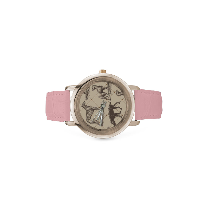 Scottish Deerhounds Women's Rose Gold Leather Strap Watch - TeeAmazing