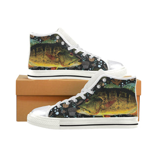 Fish White Women's Classic High Top Canvas Shoes - TeeAmazing