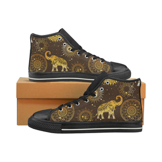 Elephant and Mandalas Black Women's Classic High Top Canvas Shoes - TeeAmazing
