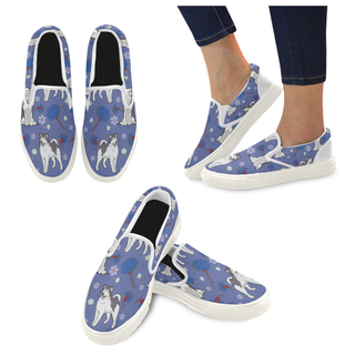 Alaskan Malamute Flower White Women's Slip-on Canvas Shoes - TeeAmazing
