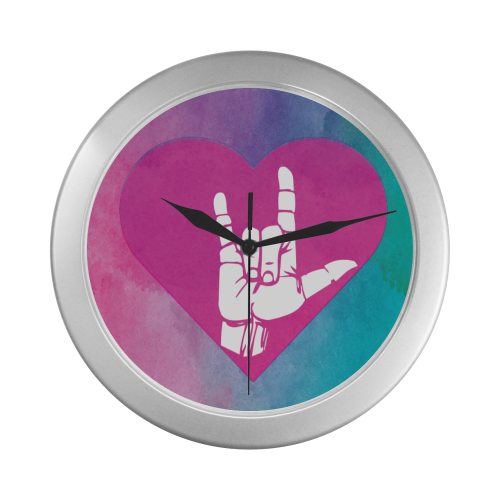 ASL Love Sign Silver Color Wall Clock - TeeAmazing