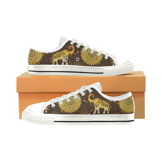 Elephant and Mandalas White Low Top Canvas Shoes for Kid - TeeAmazing