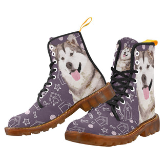 Alaskan Malamute Black Boots For Men - TeeAmazing