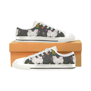 American Eskimo Dog Flower White Low Top Canvas Shoes for Kid (Model 018) - TeeAmazing